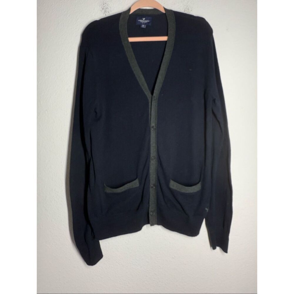 AMERICAN EAGLE Cardigan Sweater Jacket Navy Blue Cotton Button Mens Size S